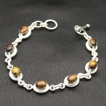 Wholesale Artist-Crafted Sterling Silver &amp; Tiger&#39;s Eye Cab Chain Bracelet - £22.39 GBP