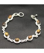 Wholesale Artist-Crafted Sterling Silver &amp; Tiger&#39;s Eye Cab Chain Bracelet - £22.36 GBP