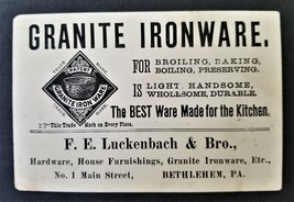1880 antique VICTORIAN TRADE CARD bethlehem pa LUCKENBACK granite ironware  - £38.33 GBP