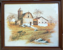 ~~ 16&quot; X 20&quot; Glass/Wood Framed Old Farm Landscape Portrait by John E Bra... - $15.00