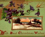 Violets Flowers Window Cabin Scene Gilt Embossed Christmas Wishes 1918 P... - $7.87