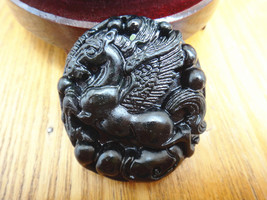 Free Shipping - Amulet auspicious Natural black jade Carved Pegasus / Horse  cha - £15.98 GBP