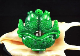 Free Shipping - hand carve Lovely Natural green jadeite fish / Goldfish charm Pe - £23.59 GBP