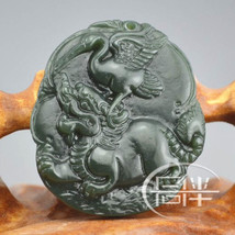 Free Shipping - hand carved Chinese Natural black green Dragon jadeite jade  cha - £15.71 GBP