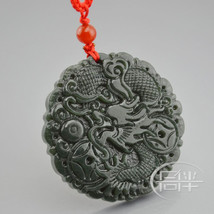 Free Shipping - hand carved Chinese Natural black green Dragon jadeite jade  cha - £15.97 GBP