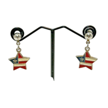 Vintage Pair of Star Shaped Patriotic Pierced Earrings Red White Blue .5 inch - £6.68 GBP