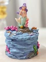 Beautiful Mermaid Mergirl Sitting On Rock By Corals Mini Decorative Box Figurine - £11.79 GBP