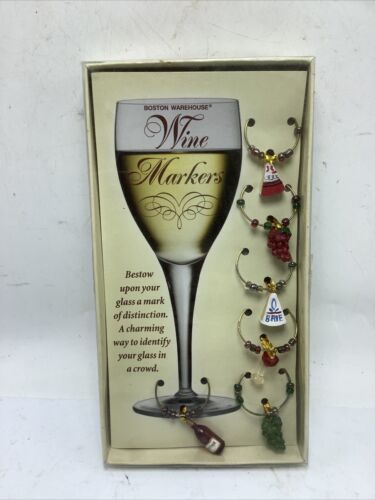 BOSTON WAREHOUSE FRUIT &amp; CHEESE SET OF 6 WINE MARKERS - MODEL #18319 - $7.69