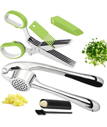 Garlic Press and Herb Scissors Set, 6-Piece Rustproof Kitchen Tools - $25.72