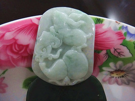 Free Shipping - Hand carved good luck Amulet Natural green jadeite jade Rabbit c - £30.02 GBP