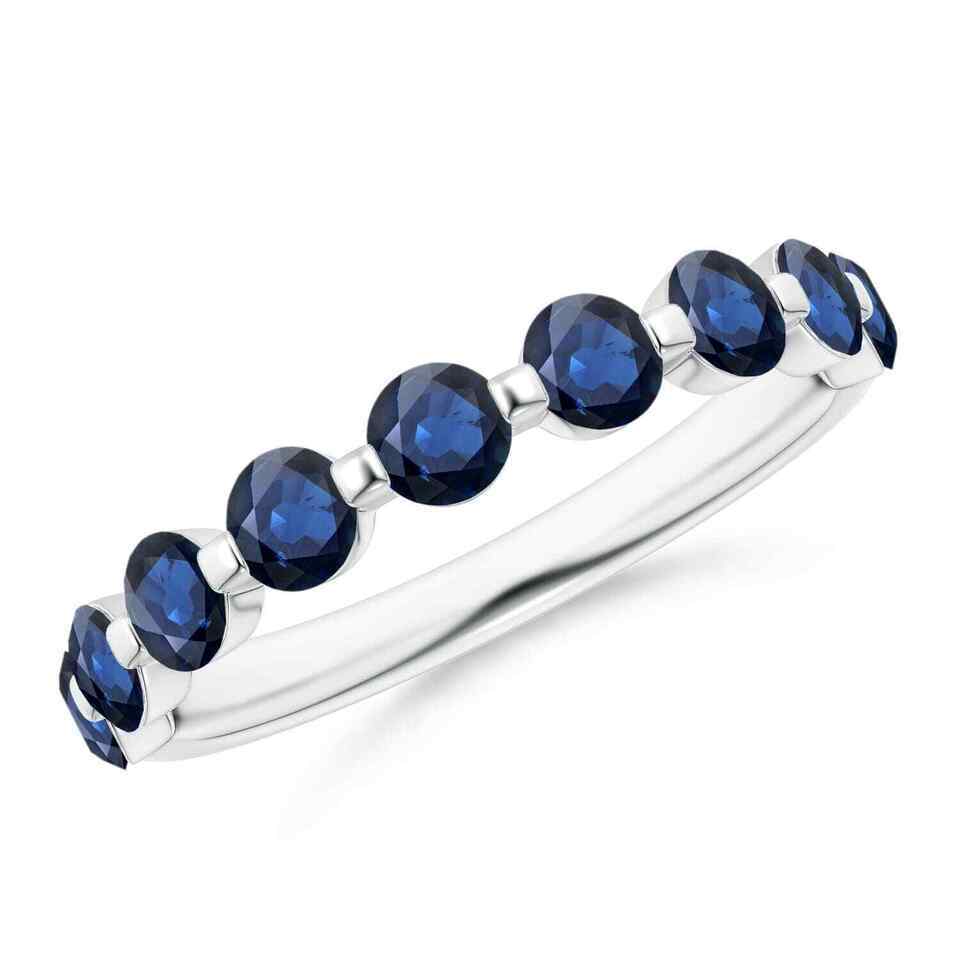 Primary image for ANGARA Floating Round Sapphire Semi Eternity Wedding Band for Her in 14K Gold