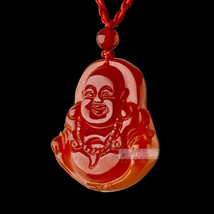 Free Shipping - good luck Amulet Hand carved Natural Red jade Laughing Buddha Ja - £20.47 GBP