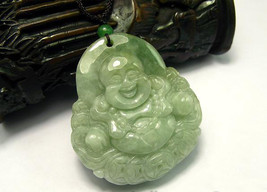 Free Shipping - Tibetan buddhist  Amulet  Natural Pea Green Jadeite Jade carved  - $25.99