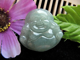 Free Shipping - good luck Amulet Hand carved AAA Natural light Green jade Laughi - £15.72 GBP
