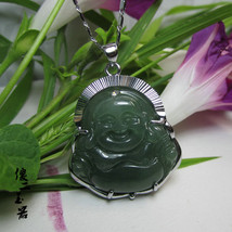 Free Shipping - Genuine AAA Natural  Green Jadeite Jade carved Laughing Buddha   - £21.57 GBP