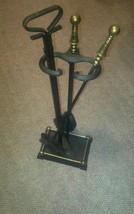 Iron with Brass Handle Fireplace Hearth Tool Set Shovel Poker Broom Stan... - $79.99