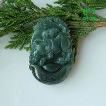 Free Shipping -good luck Amulet Natural dark green Jadeite Jade Ox charm Pendant - £15.80 GBP