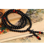 Free Shipping - 37 Inches 8 mm Tibetan Buddhist natural black Agate / Ca... - £31.31 GBP