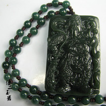 Free shipping - NATURAL Green jadeite jade carved  &#39;&#39;Guan Yu&#39;&#39; charm pendant - £23.69 GBP
