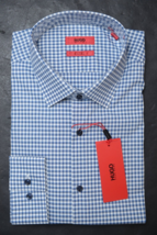 HUGO BOSS Homme Kenno Slim Fit Facile Fer Coton Plaid Robe Chemise 38 15 - $64.14