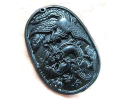 Free Shipping - good luck Amulet Natural dark Green jade carved  dragon Phoenix  - £15.95 GBP