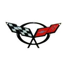 C5 Corvette Crossed Flag Metal Magnet Emblem Art Size: 6&quot; x 2 3/4&quot; Cross... - £15.69 GBP
