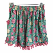 Simply Southern Turtle Print Pink Green Tassel Shorts Size L/XL - £16.81 GBP