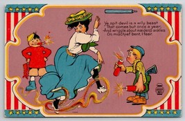 July 4th Humor 1908 Mischievous Boys Toss Firecracks At Woman Postcard N26 - £10.14 GBP