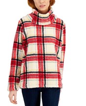 MSRP $38 Style &amp; Co Plaid Cowl Neck Sherpa Top White Size Small - £9.75 GBP