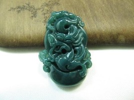 Free Shipping - Natural dark green Jadeite Jade Zodiac carved Dragon charm Penda - £15.98 GBP