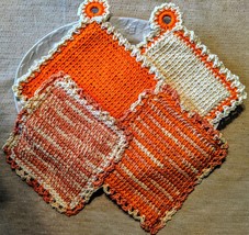 Orange Creamsicle Crocheted Potholder and Dishcloth Set; 4 piece set - £15.98 GBP