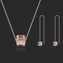 Cubic Square Crystal from Swarovski Wedding Jewelry Sets Pendants Necklace Long  - £16.94 GBP