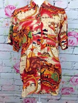 CHRISTIE &amp; JILL Womens Shirt Short Sleeve Button Up Size Medium World Map - $14.93