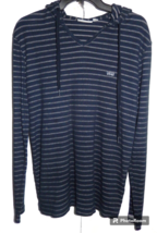 VANS Mens Medium Knit Hoodie Jacket Pullover Navy Blue Striped Lightweight - £22.38 GBP