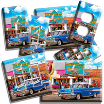 Retro Blue Car Historical Route 66 Light Switch Outlet Wall Plates Garage Decor - £13.35 GBP+