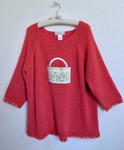 Susan Bristol Embellished Sweater 2X Plus Size Purse Applique Beaded Orange - £16.01 GBP