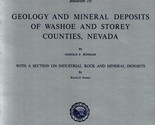 Geology and Mineral Deposits of Washoe and Storey Counties, Nevada by Bo... - $24.89