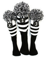 Retro Golf Headcover Black White Stripe Sock 3 piece Set Club Head Wood ... - £27.85 GBP