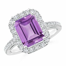 ANGARA Emerald-Cut Amethyst Halo Ring for Women, Girls in 14K Solid Gold - £895.42 GBP