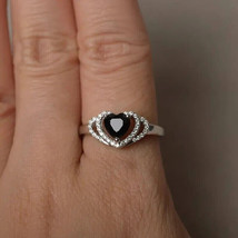 1Ct Heart Cut Cubic Zirconia Black Spinel Engagement Ring 14k White Gold Plated - £84.44 GBP