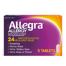 Allegra Allergy Non-Drowsy 24Hr Relief 180mg Antihistamine 5 Tablets Exp... - $8.99