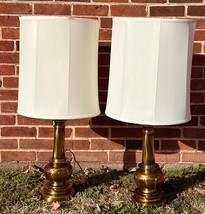 Stiffel Aged Brass Lotus Table Lamp Pair w/Morlee Shades Heavy Hollywood... - $989.99