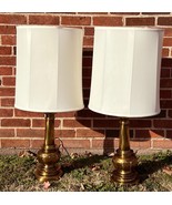 Stiffel Aged Brass Lotus Table Lamp Pair w/Morlee Shades Heavy Hollywood... - $1,354.01 CAD