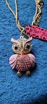 New Betsey Johnson Necklace Owl Pink Rhinestones Cute Collectible Decorative - £11.98 GBP