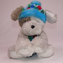 HugFun White Puppy Dog Plush With Blue Hat Scarf Sitting Stuffed Animal 12&quot; Toy - £8.47 GBP