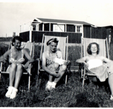 Three Young Ladies Swimwear Beach Antique Vintage Photograph Lawn Chairs - £12.73 GBP