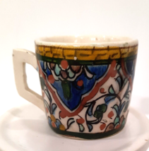 Handmade Expresso Ceramic Mug Kütahya, Turkey  Blue Yellow Green Hand Pa... - $9.41