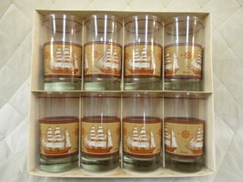 Libbey Tumblers Clipper Ship Barques MCM 1960s Glasses Set of 8 w/ Box - $48.37