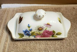 Grace&#39;s Teaware Porcelain Covered Butter Dish Flowers Floral Butterflies EUC - £15.87 GBP