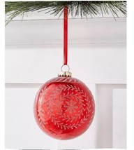 Holiday Lane Ruby Red Holiday Oversized Red Flocked Floral Ball Ornament - £10.22 GBP